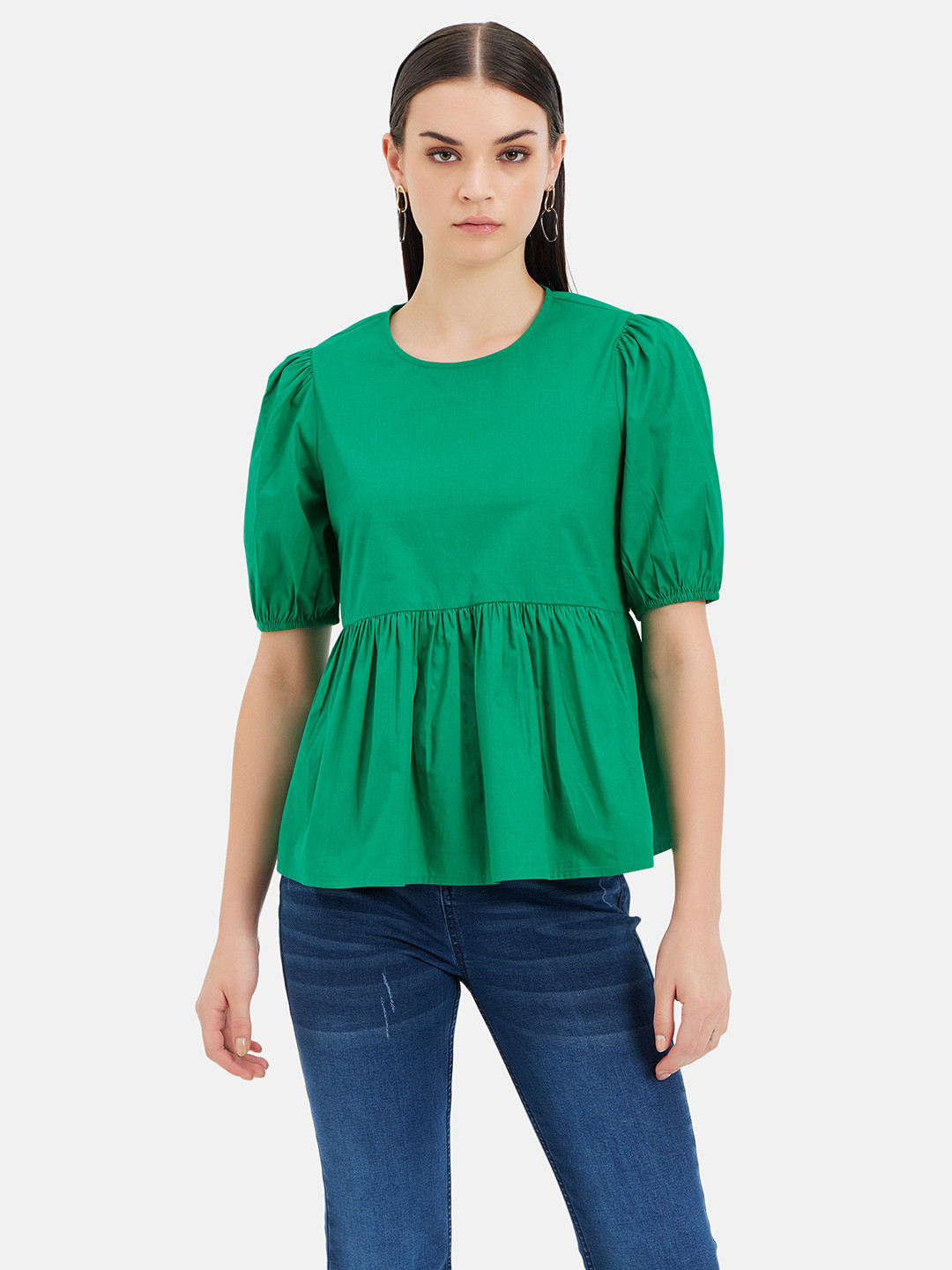 Kazo Puff Sleeve Cotton Peplum Top