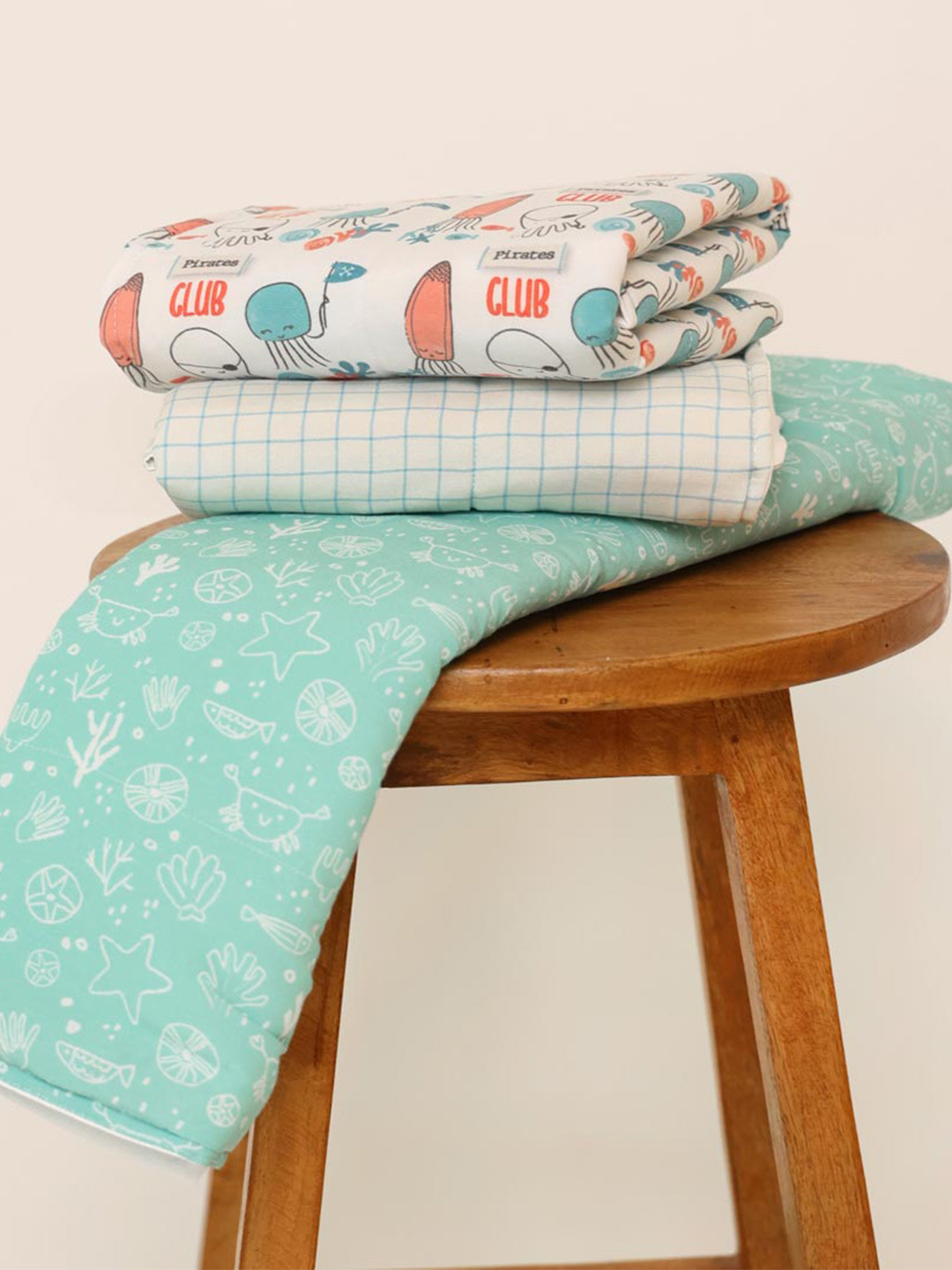 TIDY SLEEP Pack Of 3 Printed Cotton Diaper Changing Mats