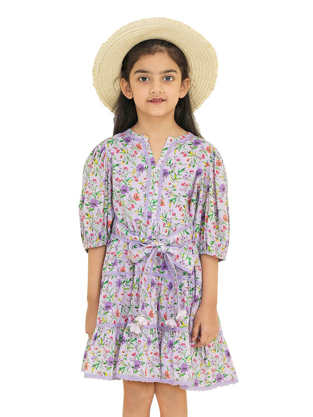 The Tribe Kids Girls Floral Printed Cotton A-Line Dress