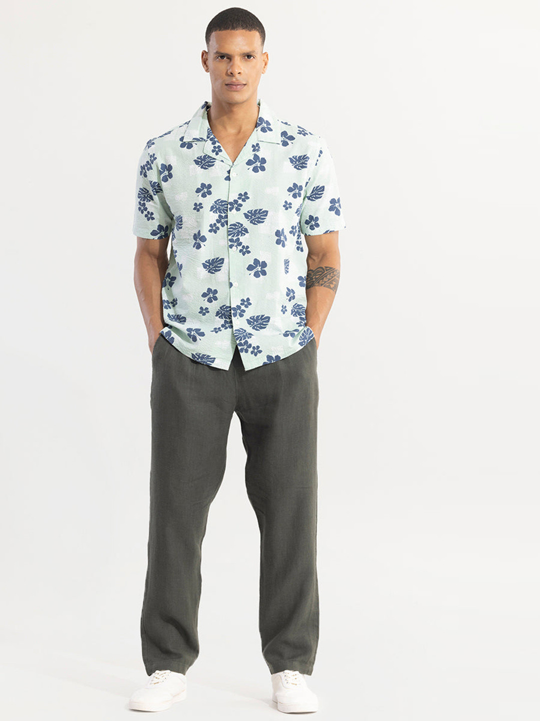 Snitch spread collar Long Sleeves Classic Boxy Floral Printed Casual Cotton Shirt