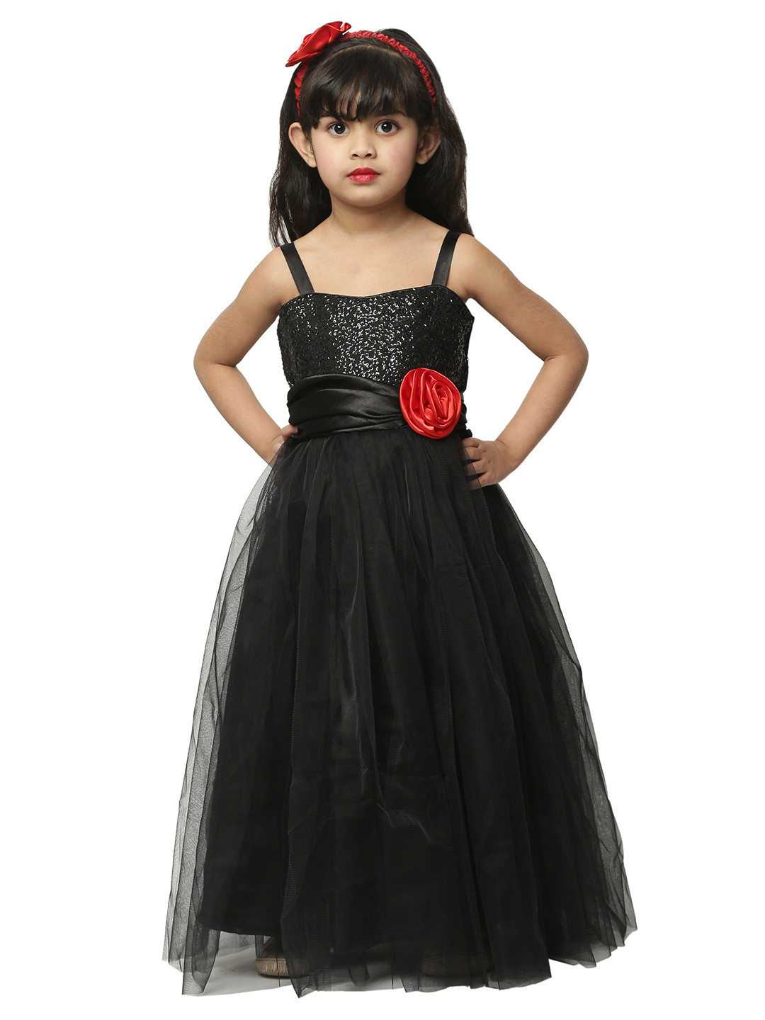 BAESD Kids-Girls Embellished Shoulder Straps Net Fit & Flare Maxi Dress