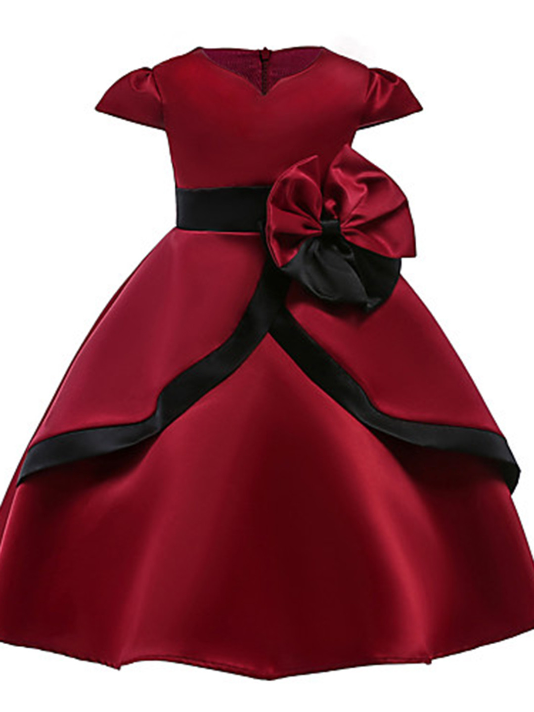 BAESD Satin V Neck Short Puff Sleeves Fit & Flare Maxi Dress