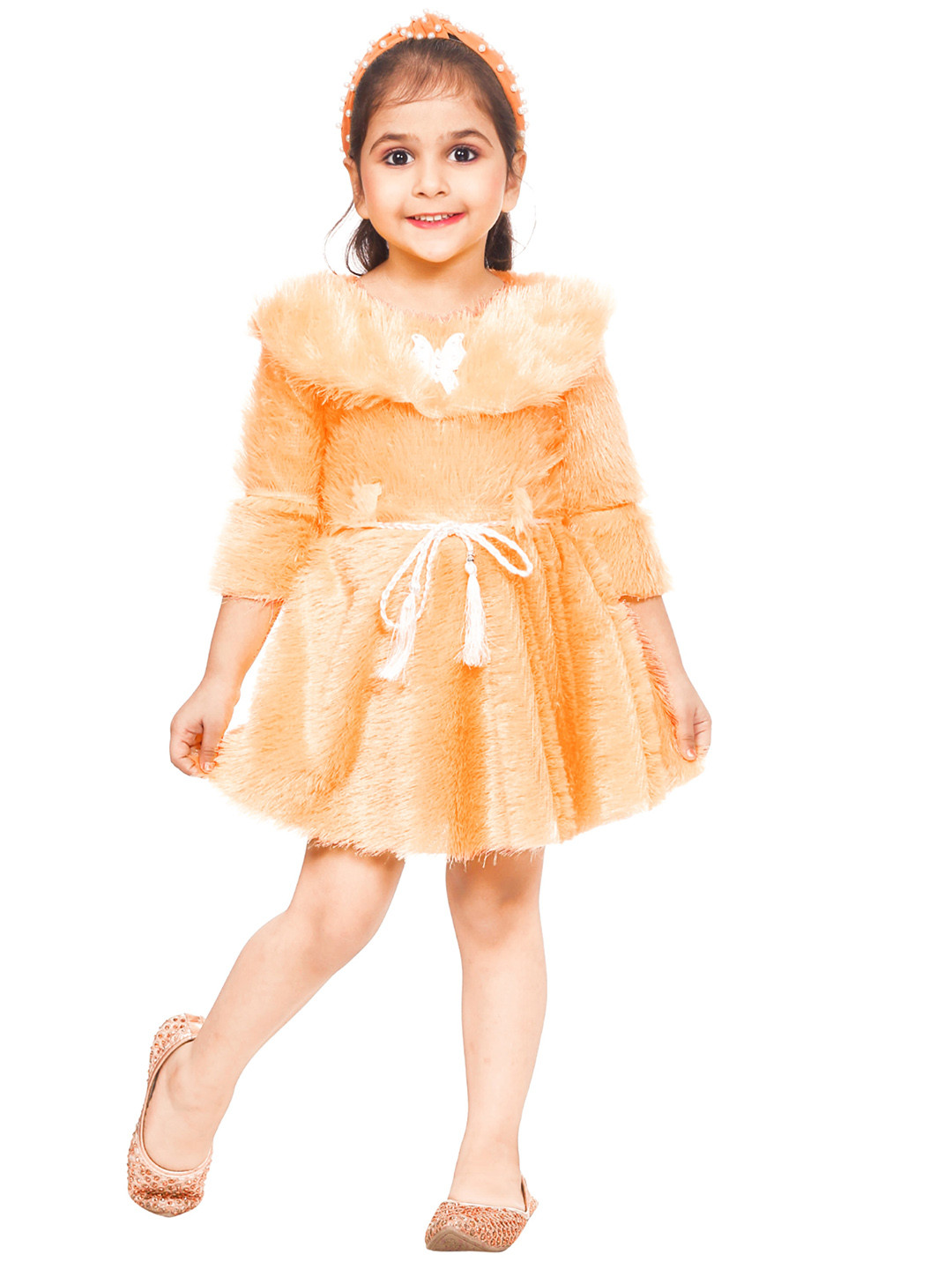 BAESD Girls Round Neck Above Knee Fit & Flare Party Dress With Belt