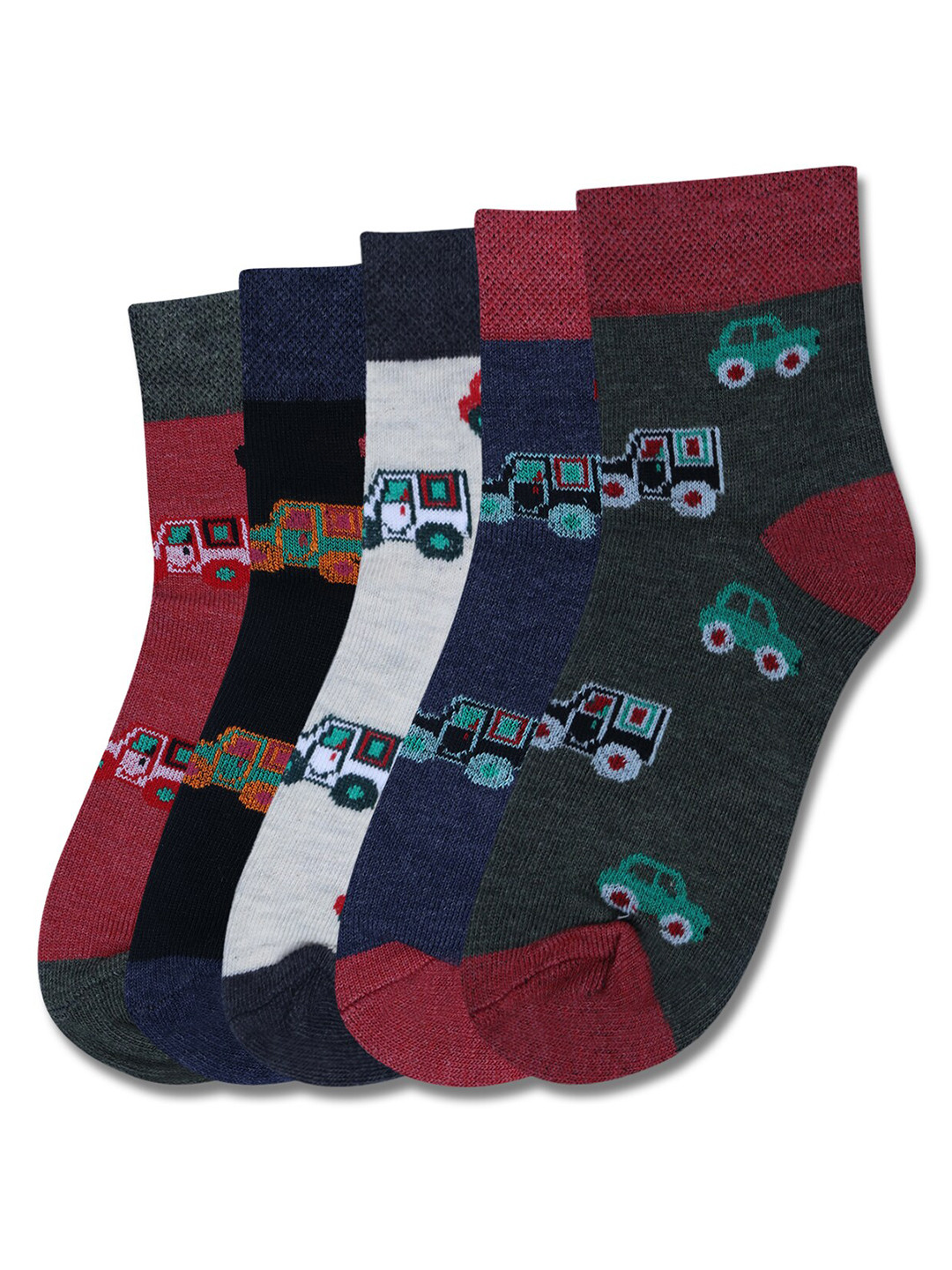 Dollar Socks Kids Pack Of 5 Vehicle Printed Cotton Calf-Length Socks