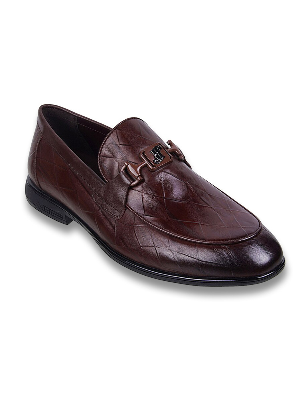 J.FONTINI Men Textured Buckle Detailed Formal Loafers