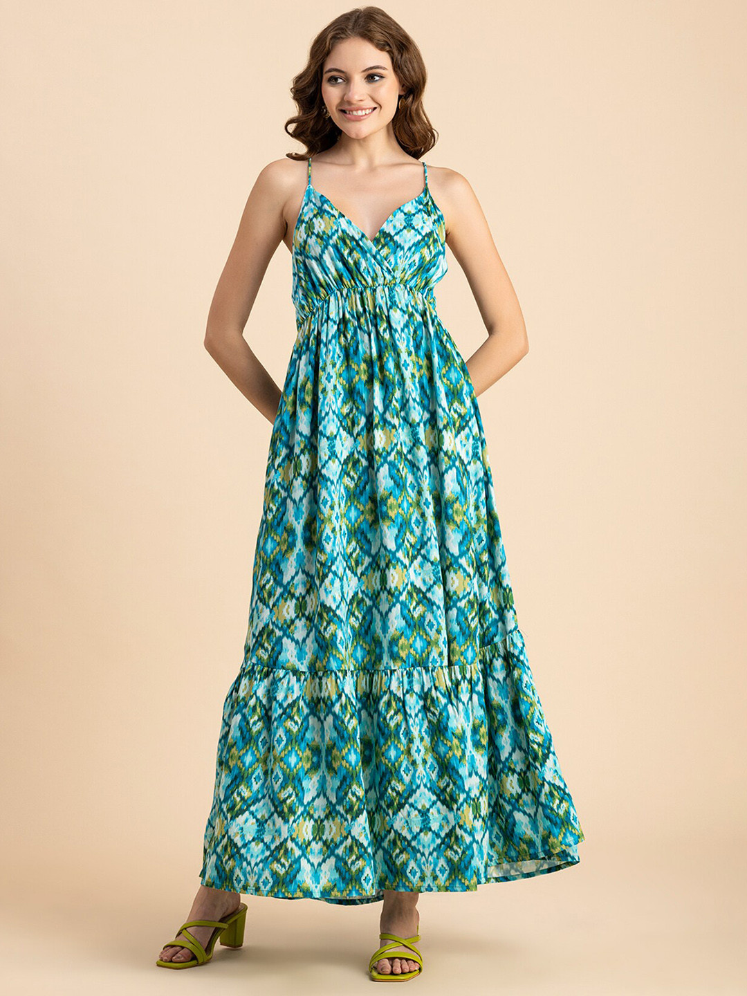 Moomaya Shoulder Straps Sleeveless Floral Print Maxi Dress