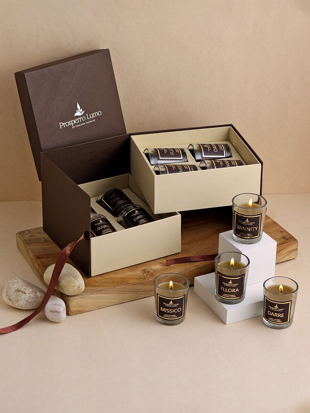 Parkash Candles Premium Glass PROSPERRO LUMO 8Pcs Darre, Missico, Vannity, Fllora Jar Candles