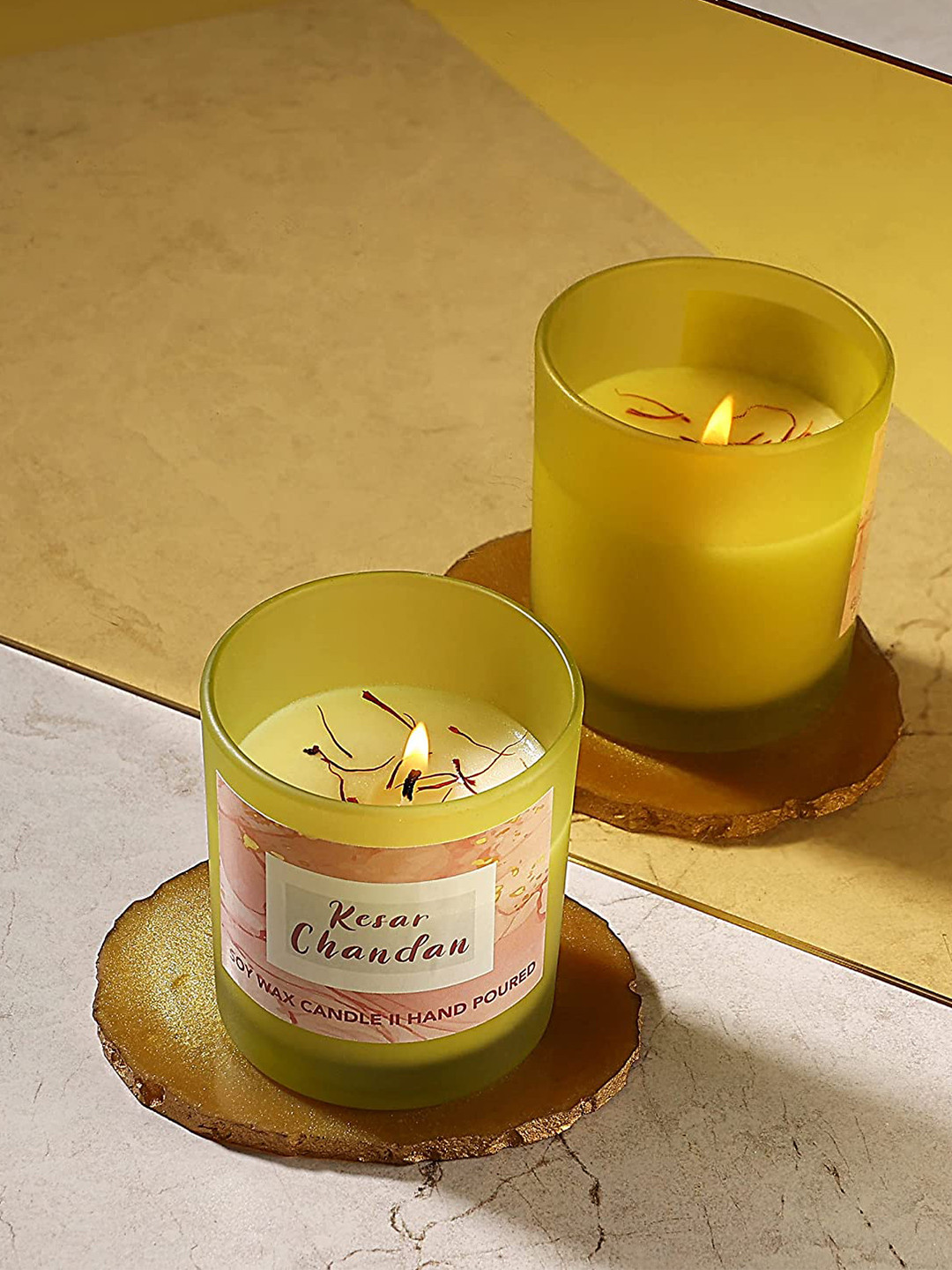 Parkash Candles Premium Glass PROSPERRO LUMO 2Pcs Kesar Chandan Solid Jar Candles