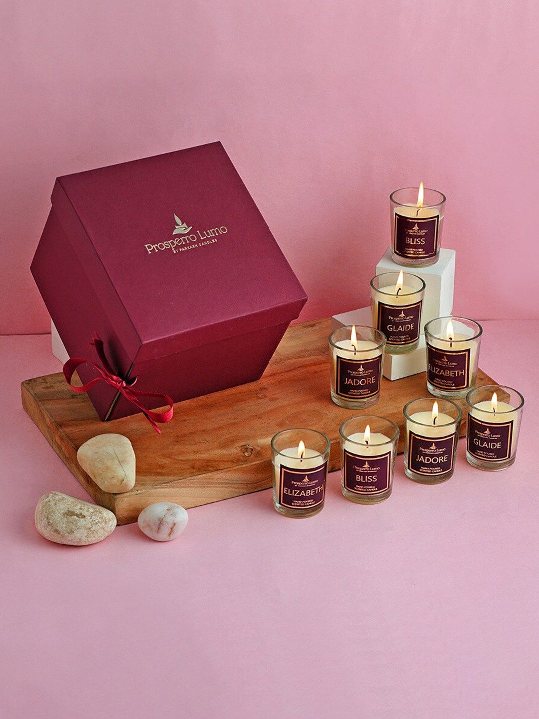 Parkash Candles Premium Glass PROSPERRO LUMO 8Pcs Scented Solid Jar Candles