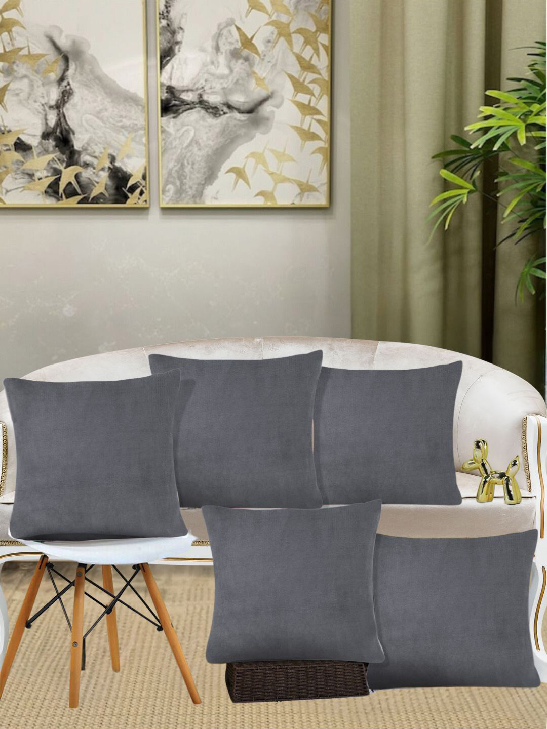 KLOTTHE Grey 5 Pieces Wool Square Cushion Covers