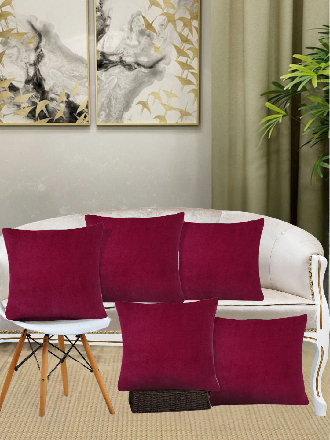 KLOTTHE Red 5 Pieces Wool Cushion Covers