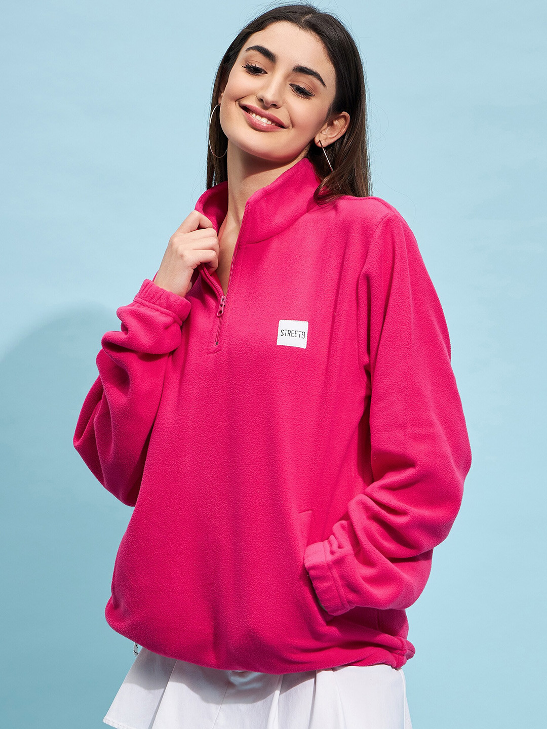 STREET 9 Fuchsia Mock Collar Oversized Sweatshirt