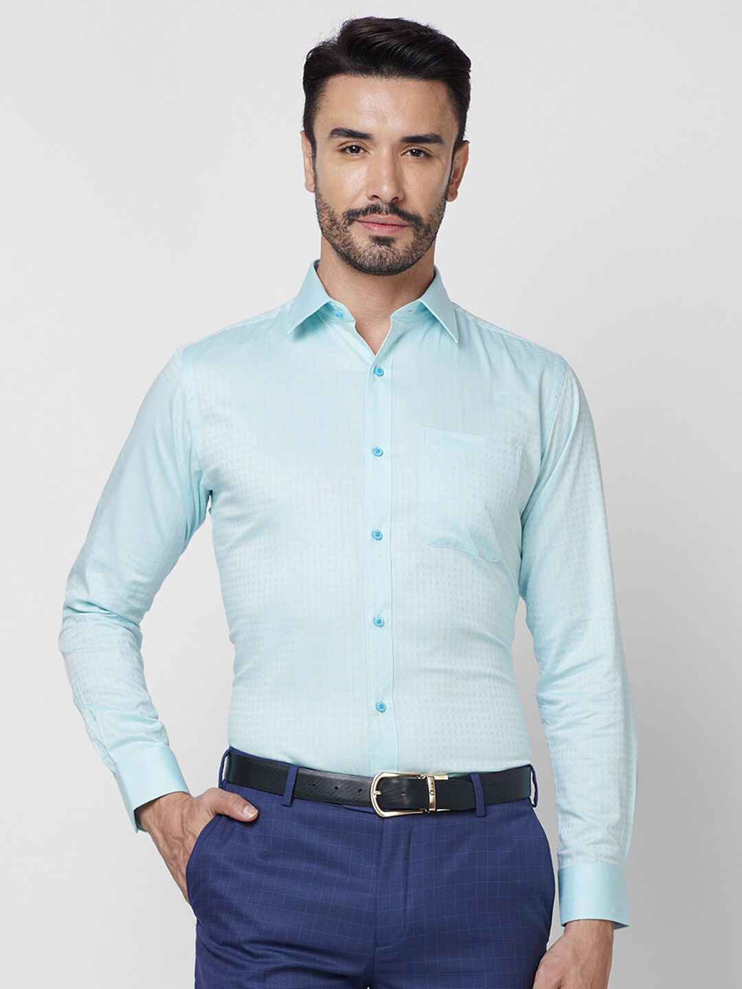 Raymond Spread Collar Long Sleeves Checked Pure Cotton Shirts