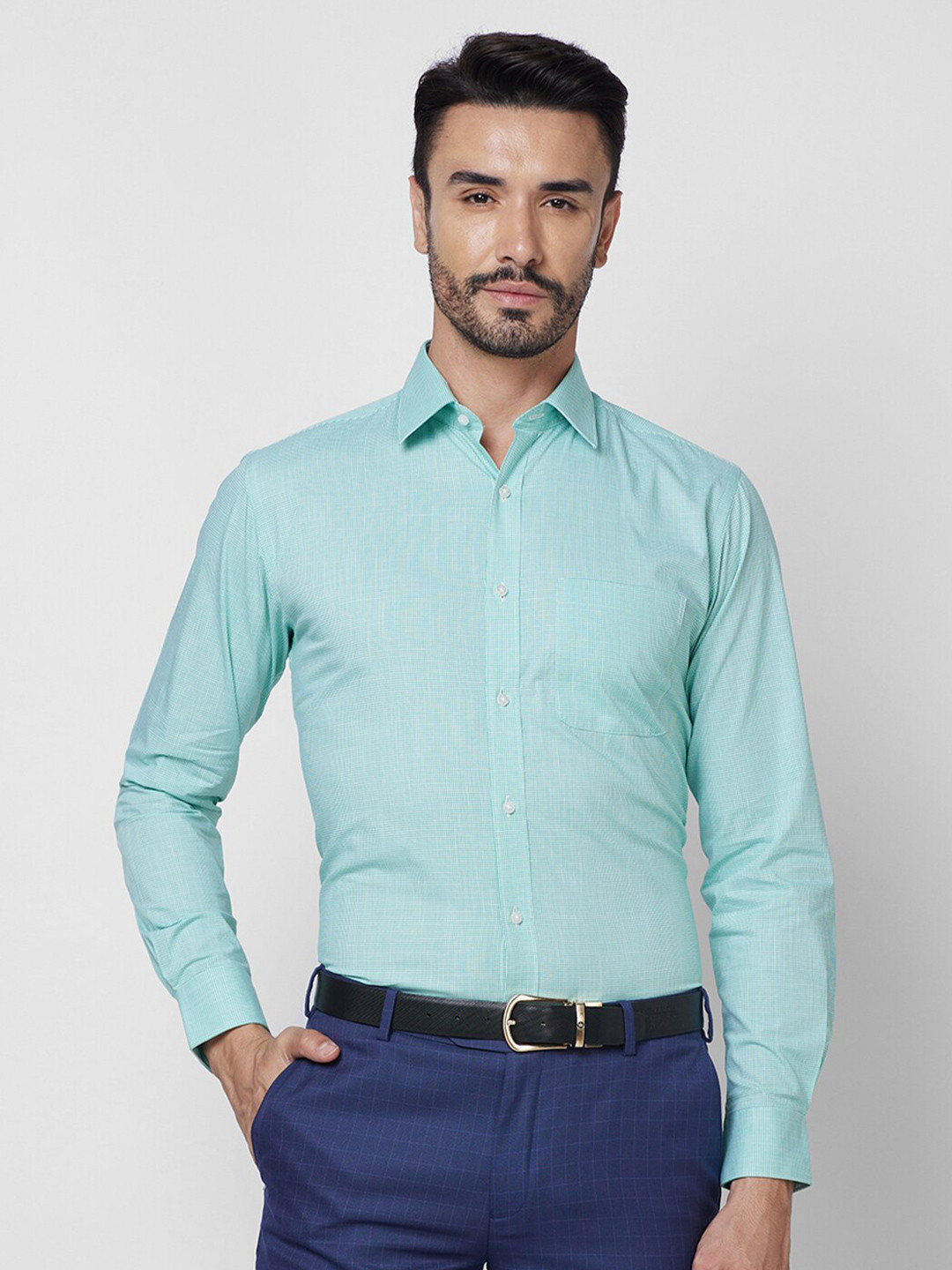 Raymond Spread Collar Long Sleeves Formal Checked Cotton Shirts