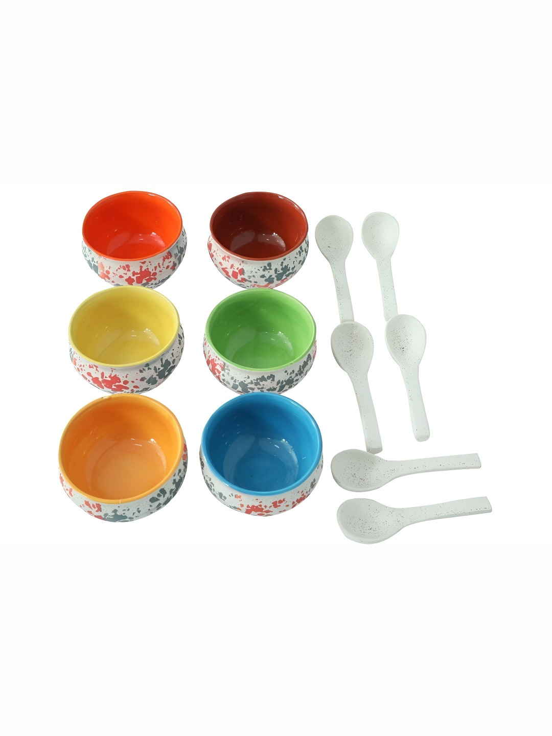 Your Local Store White & Orange 12 Pieces Ceramic Easy to Clean Serving Bowls With Spoons
