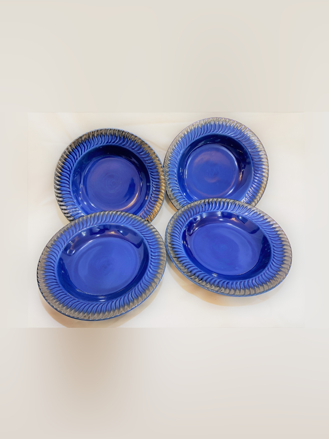 Your Local Store Blue & Transparent 4 Pieces Textured Ceramic Glossy Plates