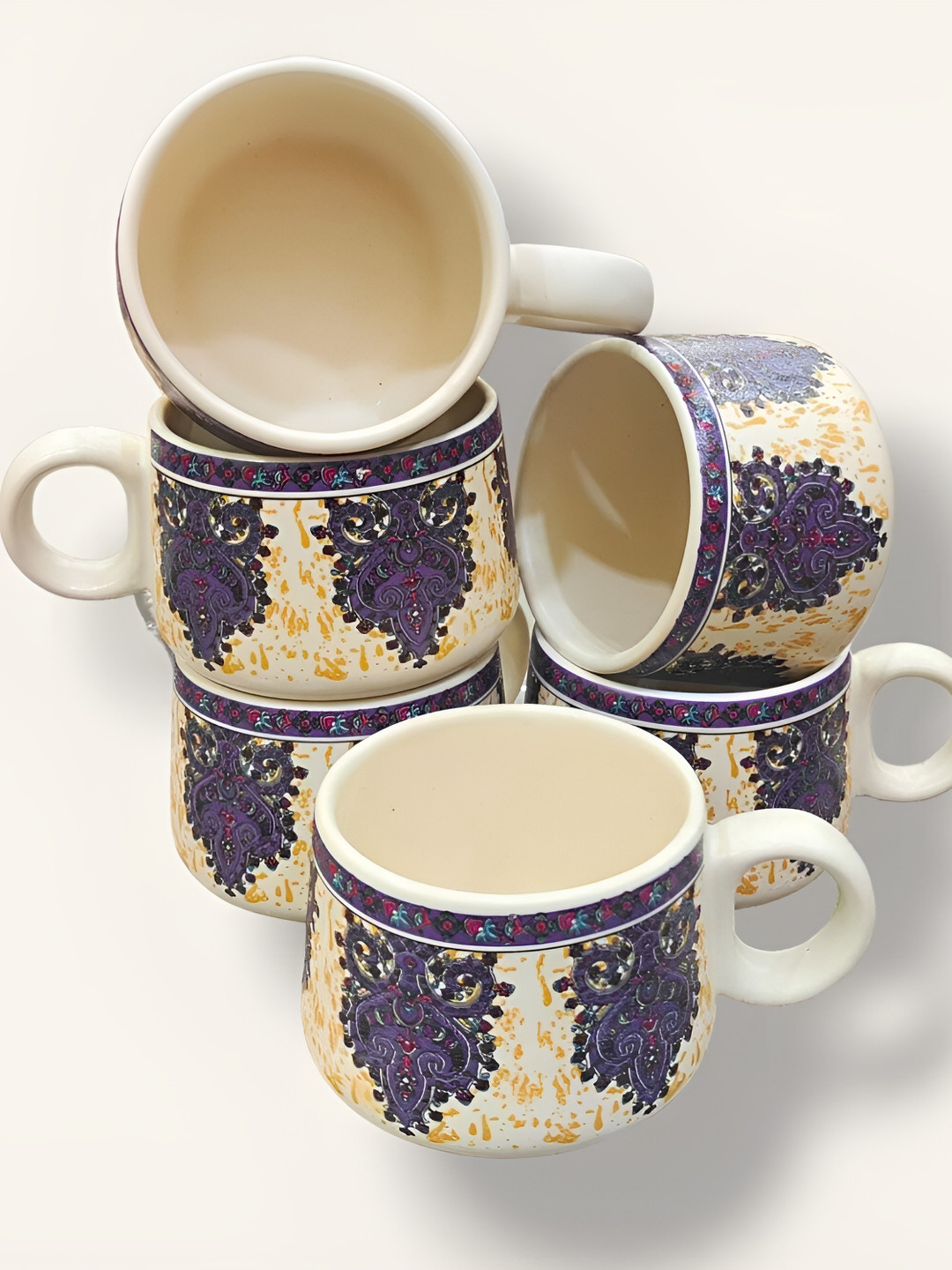 Your Local Store The Best Bro White Ethnic Motifs Ceramic Microwave Safe 6 Piece Mugs-120ml