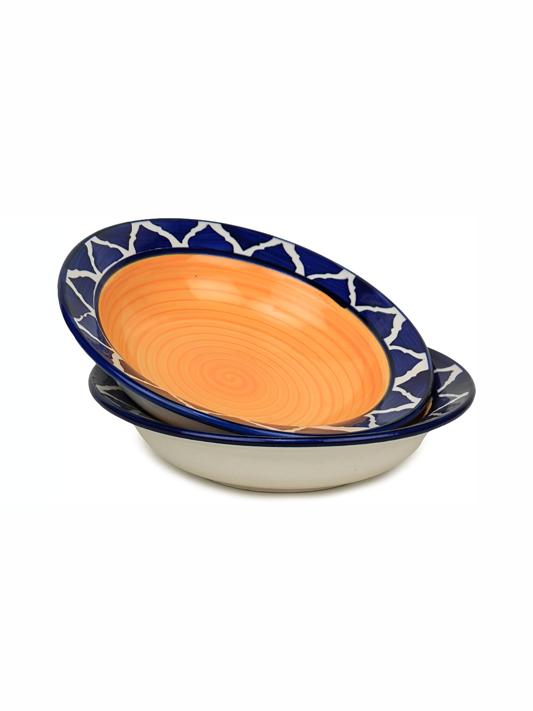 Your Local Store Yellow & Blue 2 Pieces Ethnic Motifs Printed Ceramic Glossy Plates