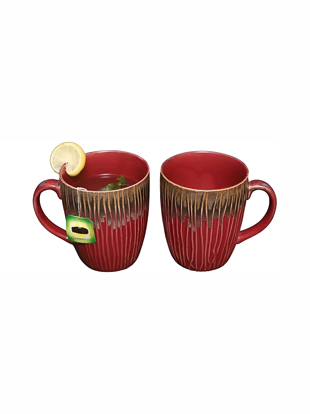 Your Local Store Red Striped Ceramic Handmade 2 Piece Cups-320ml