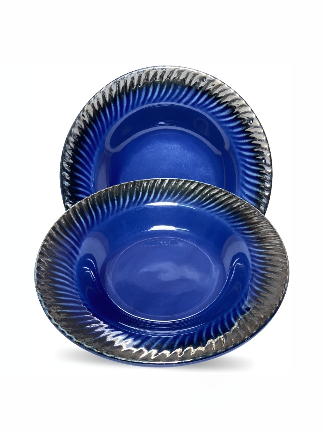 Your Local Store Blue & Black 2 Pieces Textured Ceramic Glossy Plates