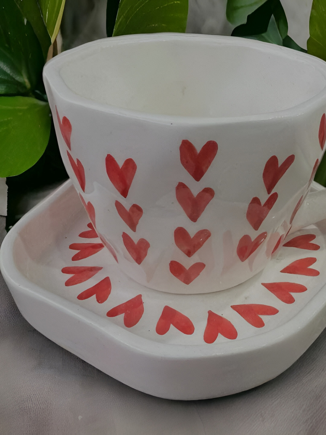 Your Local Store White & Red 2 Pieces Printed Ceramic Glossy Cups and Saucers