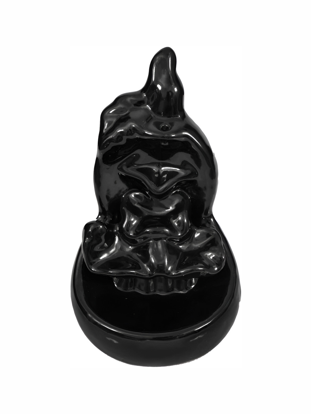 Your Local Store Black Ceramic Glossy Prayer Room Fountain Small Showpiece - 4.7 Inches