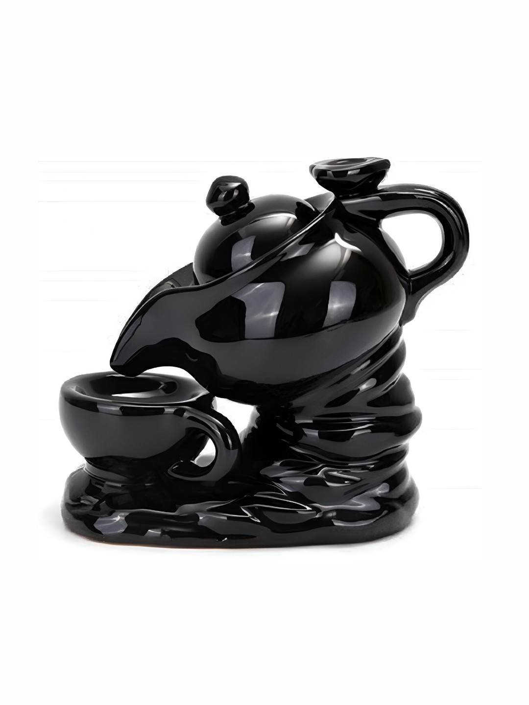 Your Local Store Black Ceramic Glossy Prayer Room Tiny Showpiece - 3.9 Inches