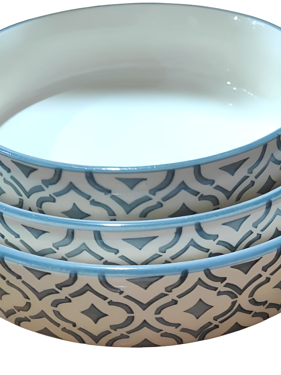 Your Local Store White & Blue 3 Pieces Ceramic Easy to Clean Serving Bowls
