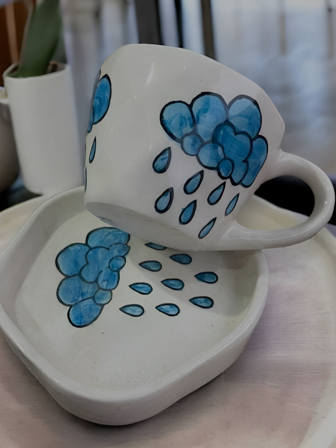 Your Local Store Blue & White 2 Pieces Printed Ceramic Glossy Cup and Saucer 230 Ml