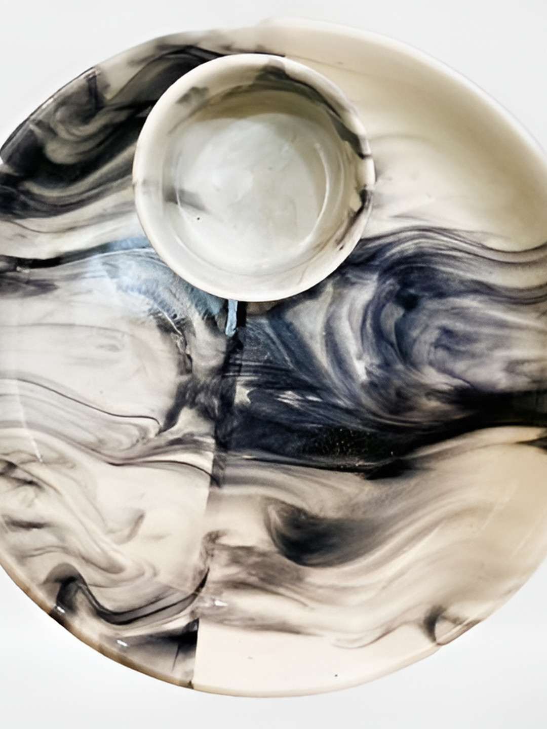 Your Local Store Black & Beige Printed Ceramic Glossy Platter With Attached Dip Bowl