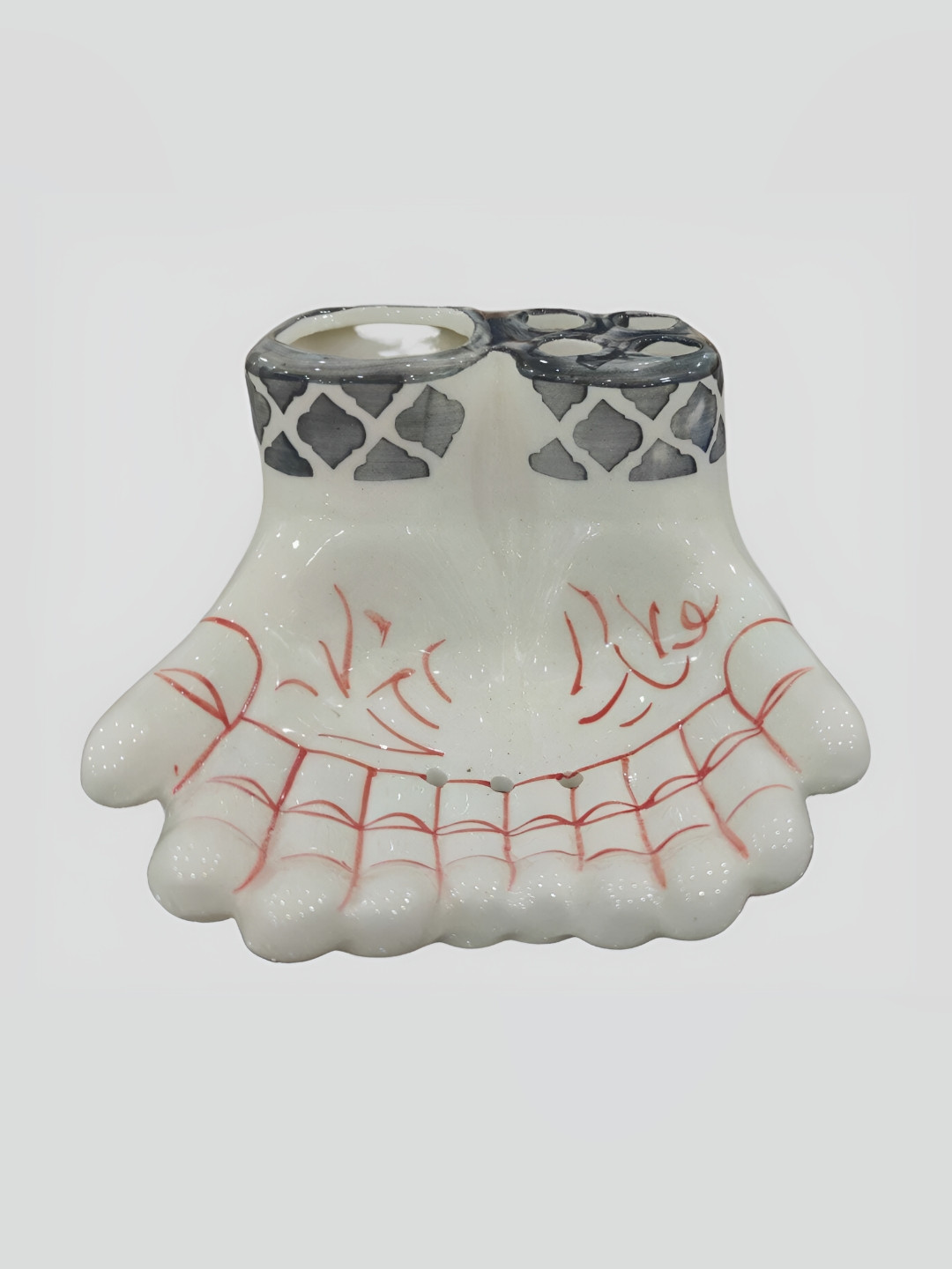 Your Local Store Grey & White Printed Ceramic Hand Shaped Bathroom Accessories Set