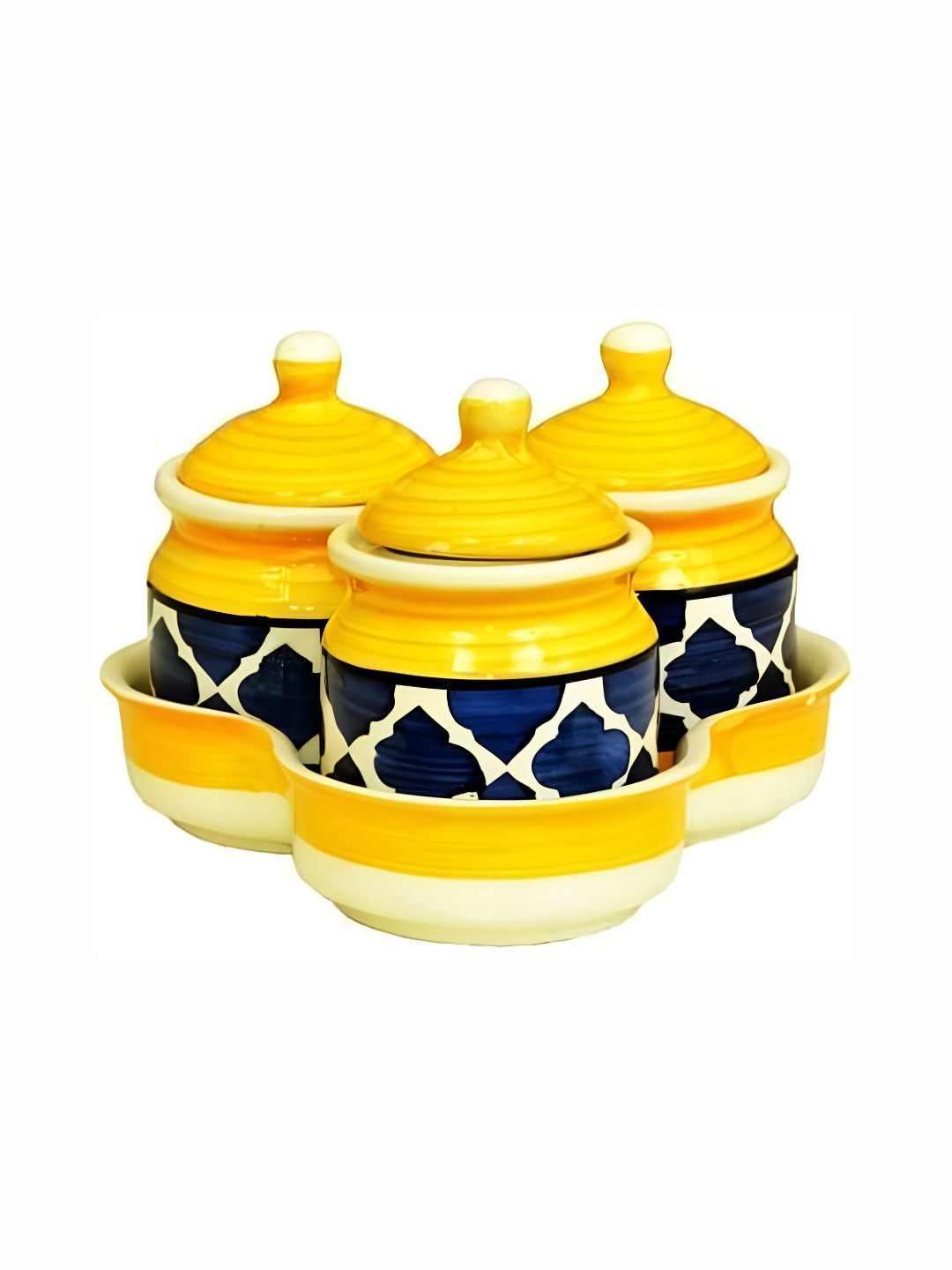 Your Local Store Pickle Yellow Conversational Ceramic Hand-Painted 3 Piece Flip Top Canister