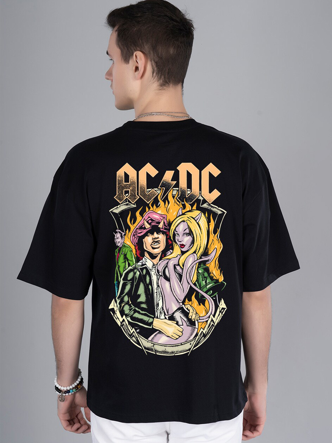 PRONK Round Neck Drop Down Shoulder Typography Printed Cotton T-shirt