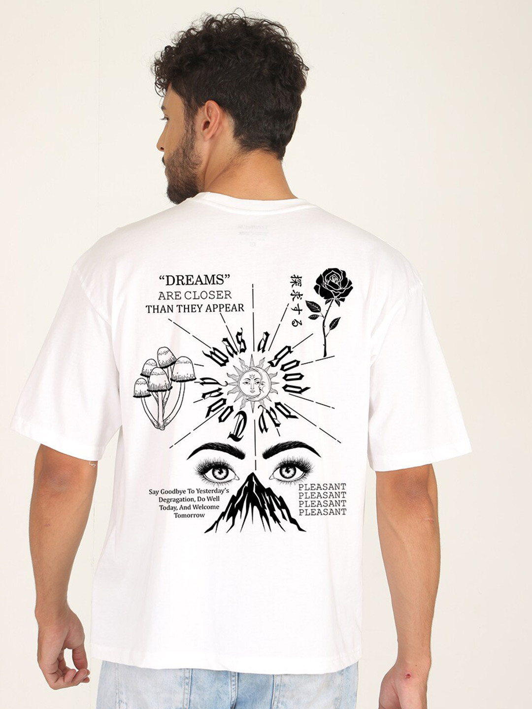 PRONK Round Neck Short Drop Down Sleeves Graphic Printed Cotton T-shirt