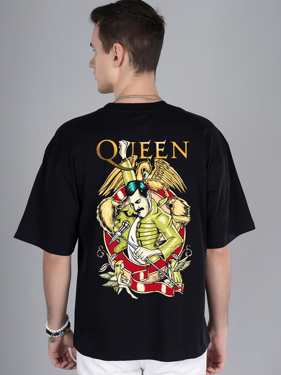 PRONK Round Neck Short Drop Down Shoulder Graphic Printed Oversized T-shirt