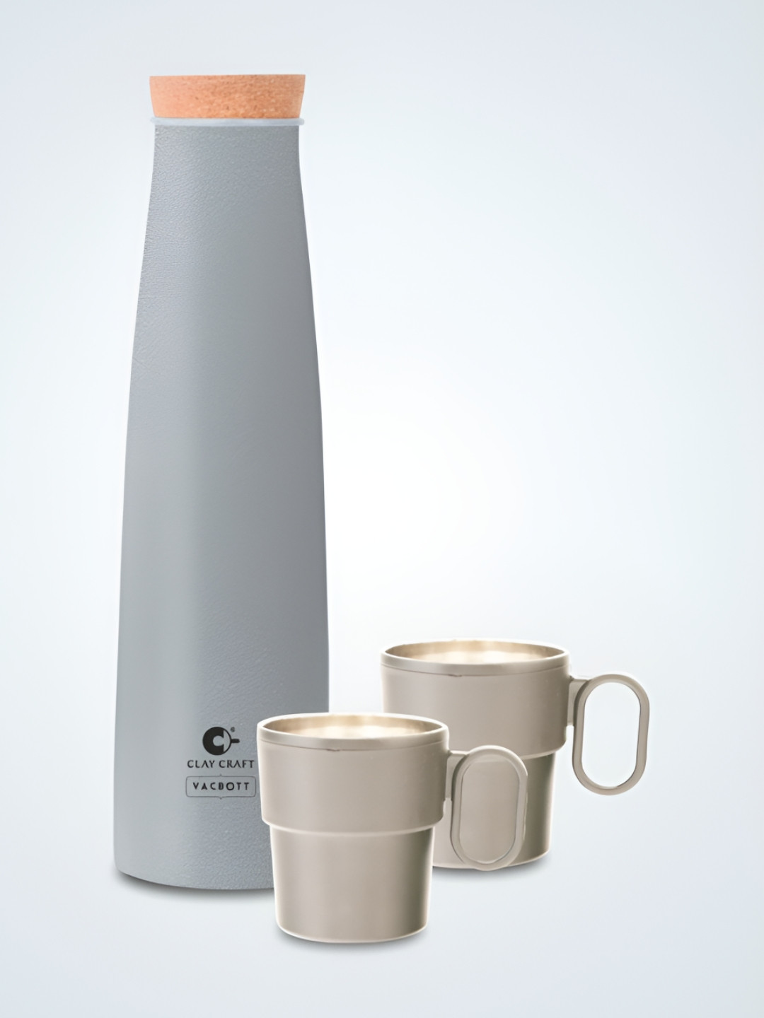 CLAY CRAFT Vacbott Grey Brand Logo Stainless Steel Single Wall Vacuum 3 Pcs Water Bottle