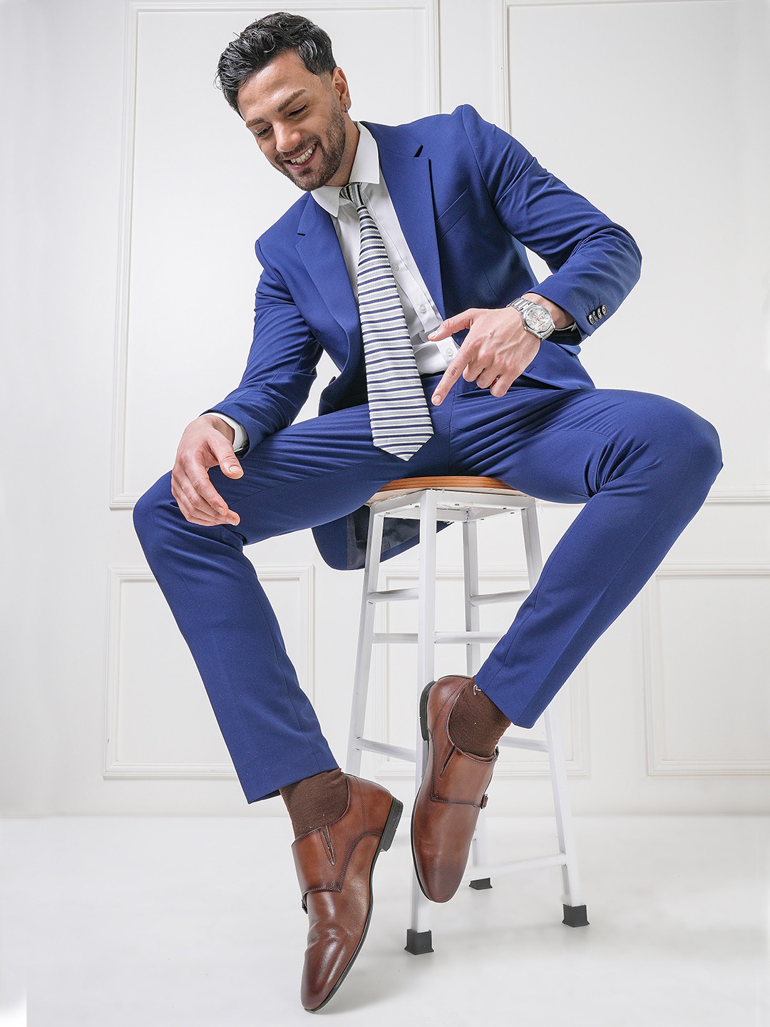 THOMAS CRICK Men Textured Premium Leather Formal Monk Shoes