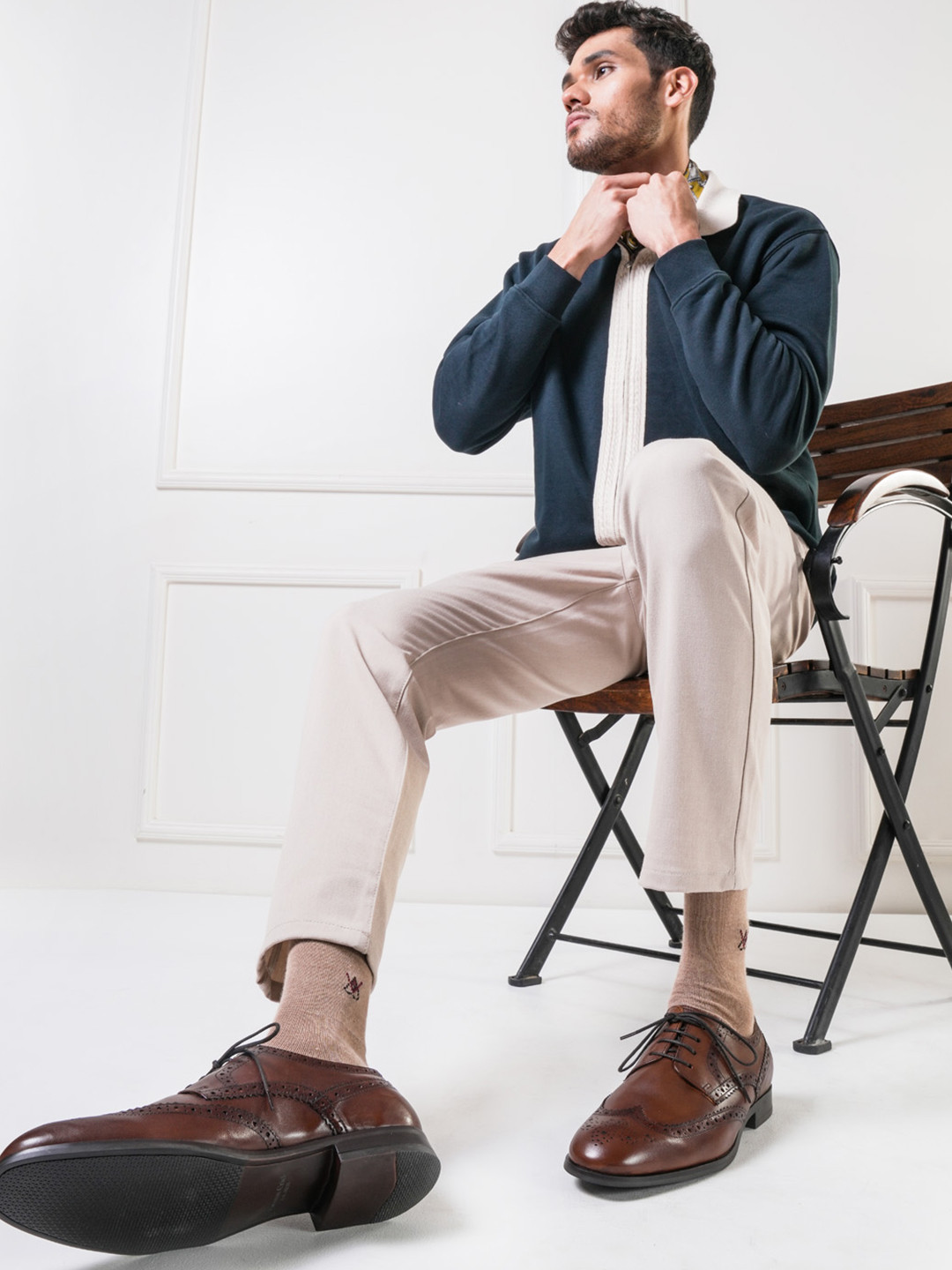 THOMAS CRICK Men Textured Leather Formal Brogues Shoes