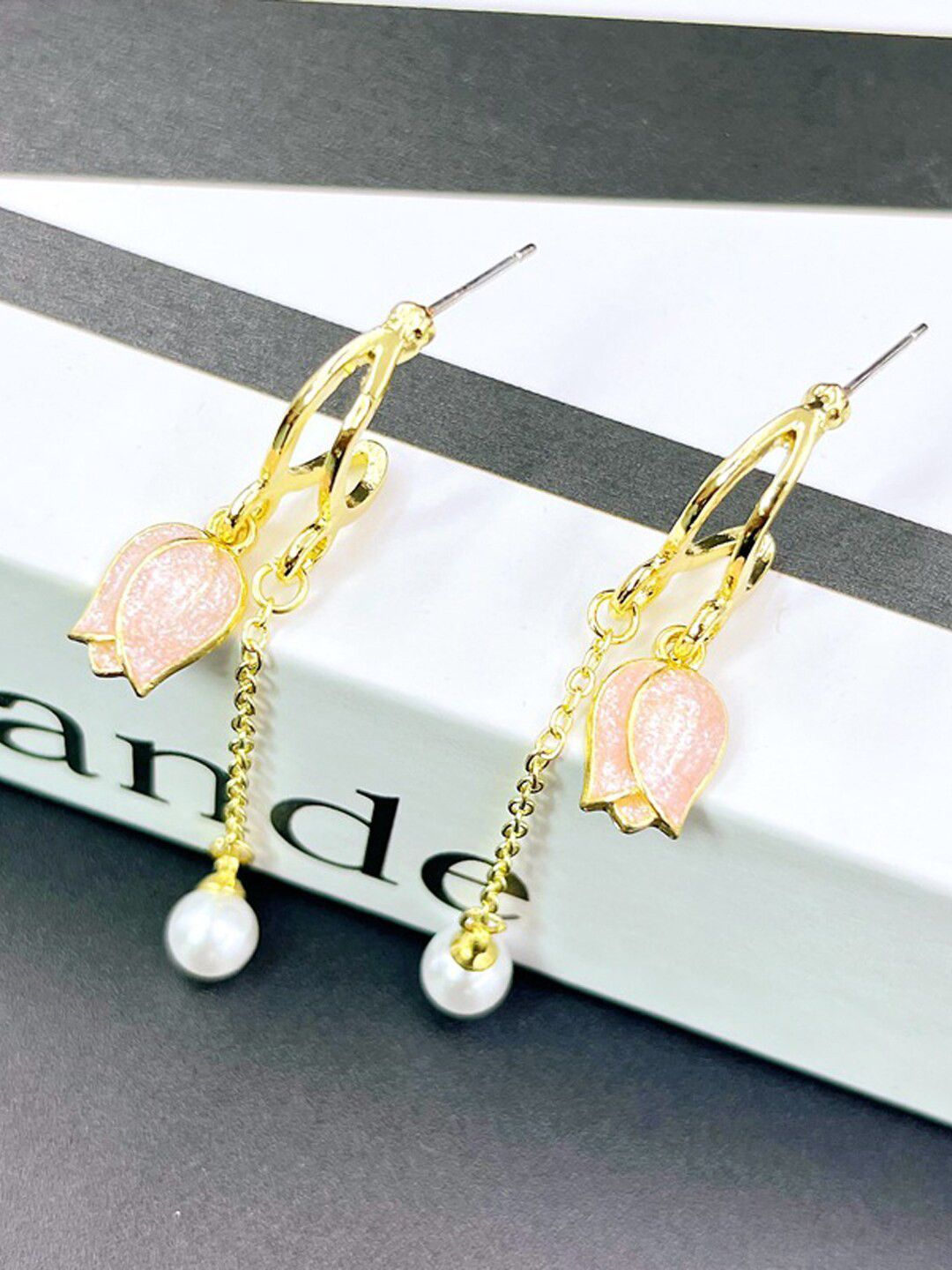 VAGHBHATT Gold-Plated Stainless Steel Beaded Floral Drop Earrings