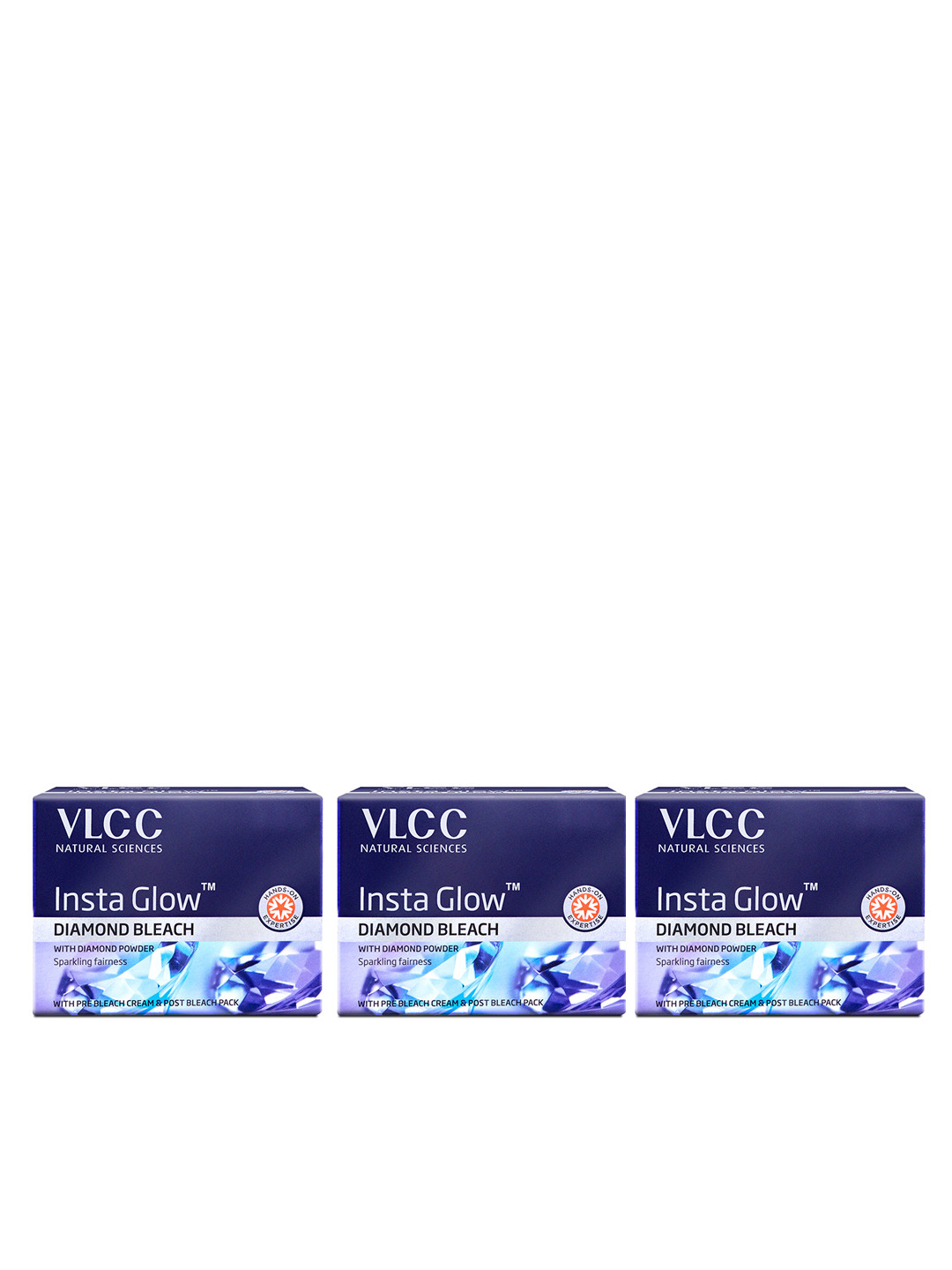 VLCC Set of 3 Insta Glow Diamond Bleach with Pre Bleach Cream & Post Bleach Pack- 30g each