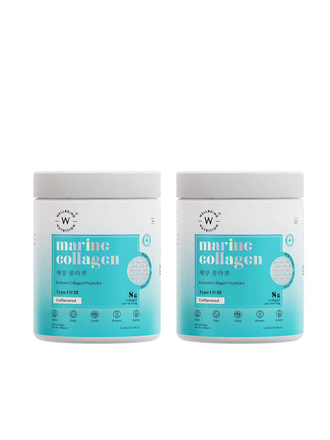 Wellbeing Nutrition Set Of 2 Marine Collagen Peptide Powder For Beauty & Joints- 200g Each