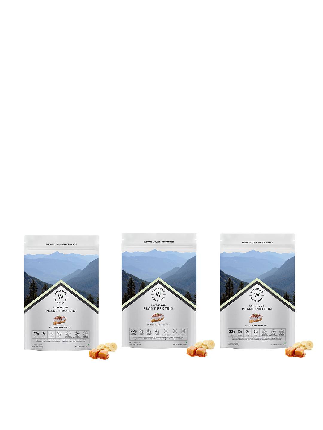 Wellbeing Nutrition 3 Pcs British Banoffee Pie Superfood Plant Protein Powder