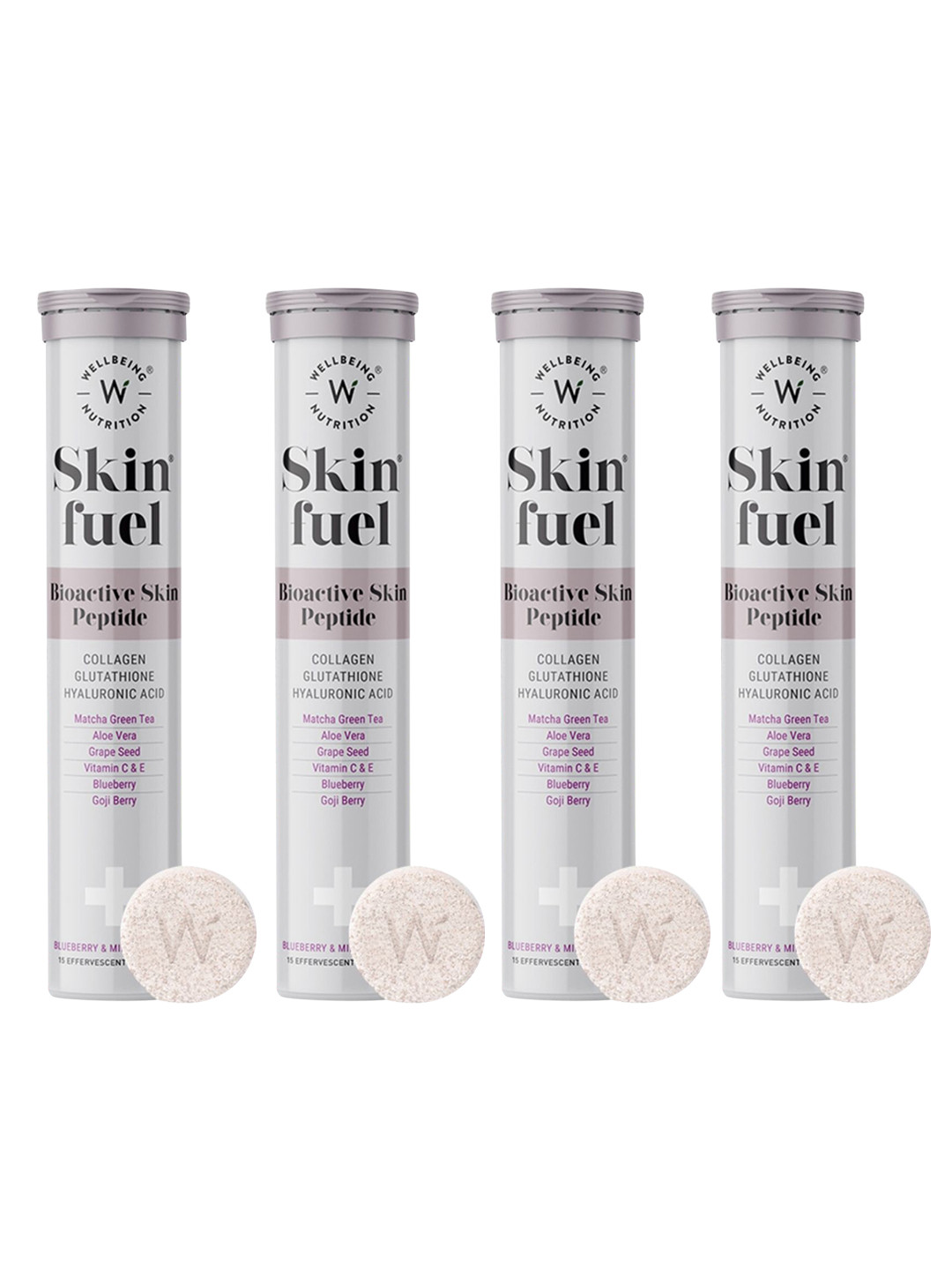 Wellbeing Nutrition Set Of 4 Skin Fuel Effervescent Tablets With Glutathione - 15 Pcs Each