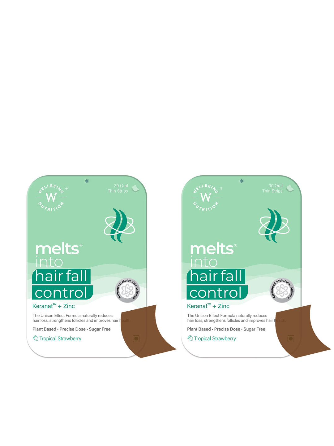 Wellbeing Nutrition Set Of 2 Strawberry Melts Hair Fall Control Oral Strips - 30 Pcs Each