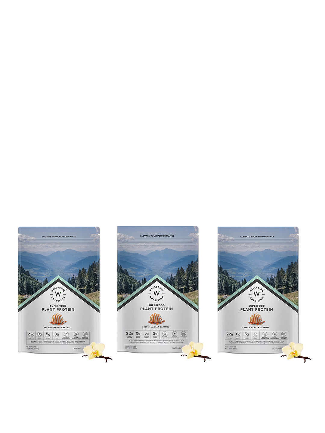 Wellbeing Nutrition 3pcs French Vanilla Caramel Superfood Plant Protein Powder