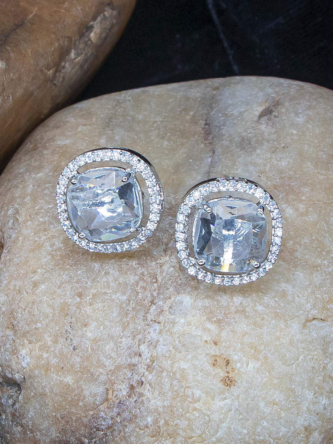 Manikya Rhodium-Plated AD Studded Stud Earrings