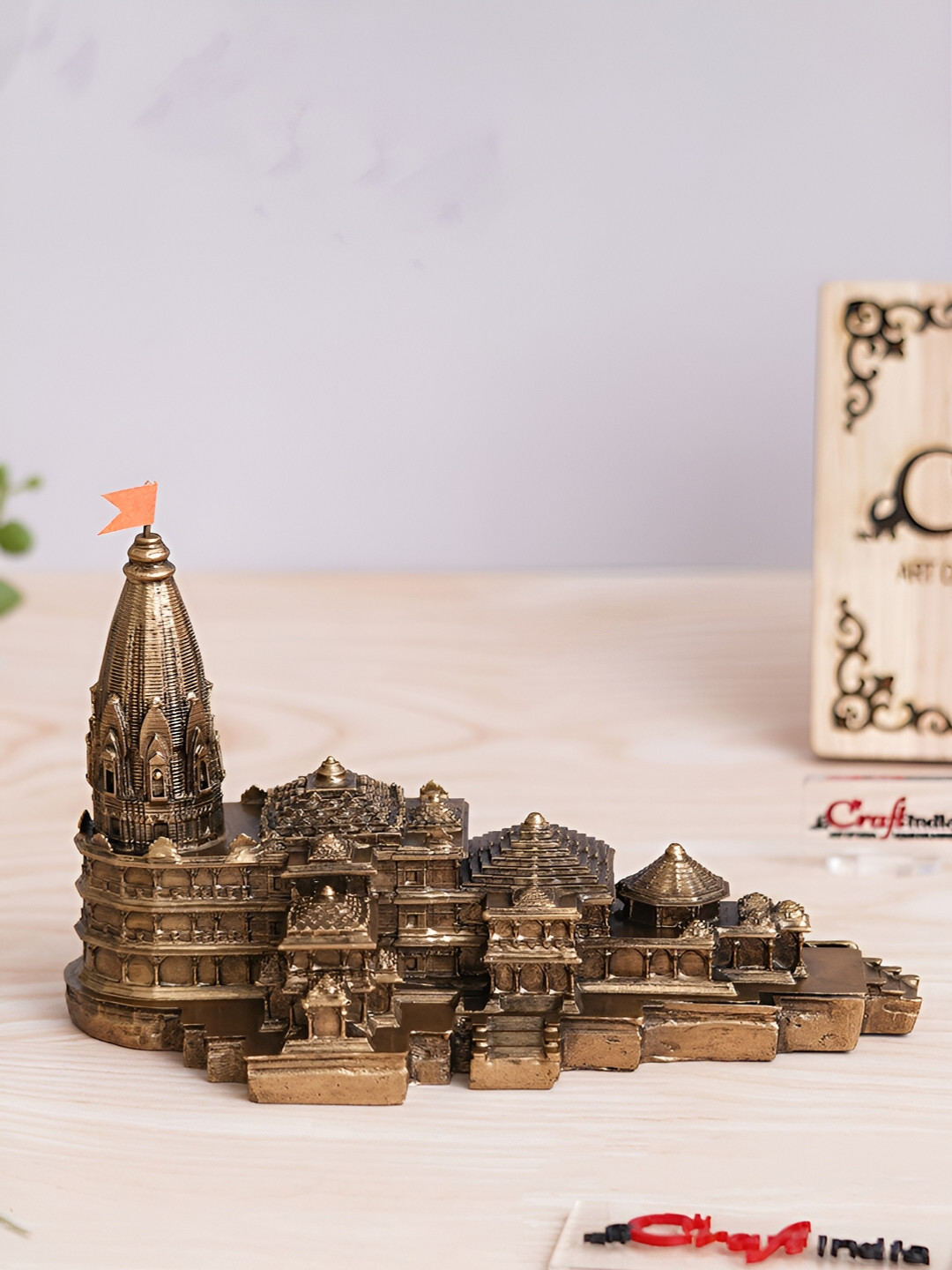 eCraftIndia Ram Mandir Ayodhya Gold Polyresin Metallic Prayer Room Small Showpiece - 5.1 Inches