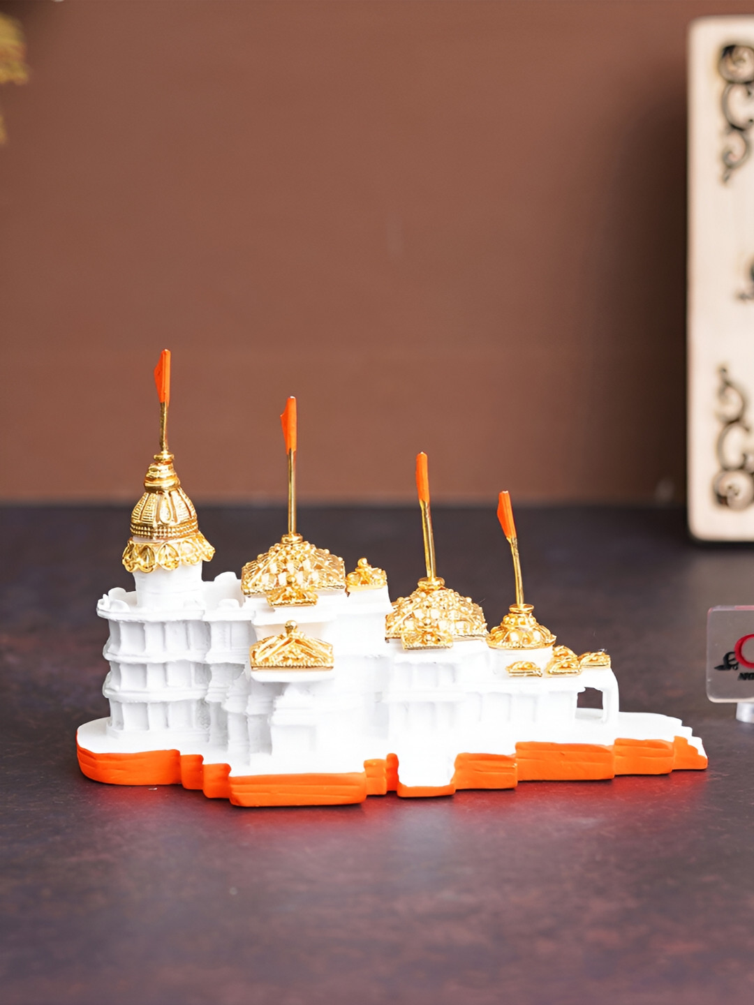 eCraftIndia Ram Mandir Ayodhya Model White Polyresin Glossy Prayer Room Tiny Showpiece - 3.3 Inches