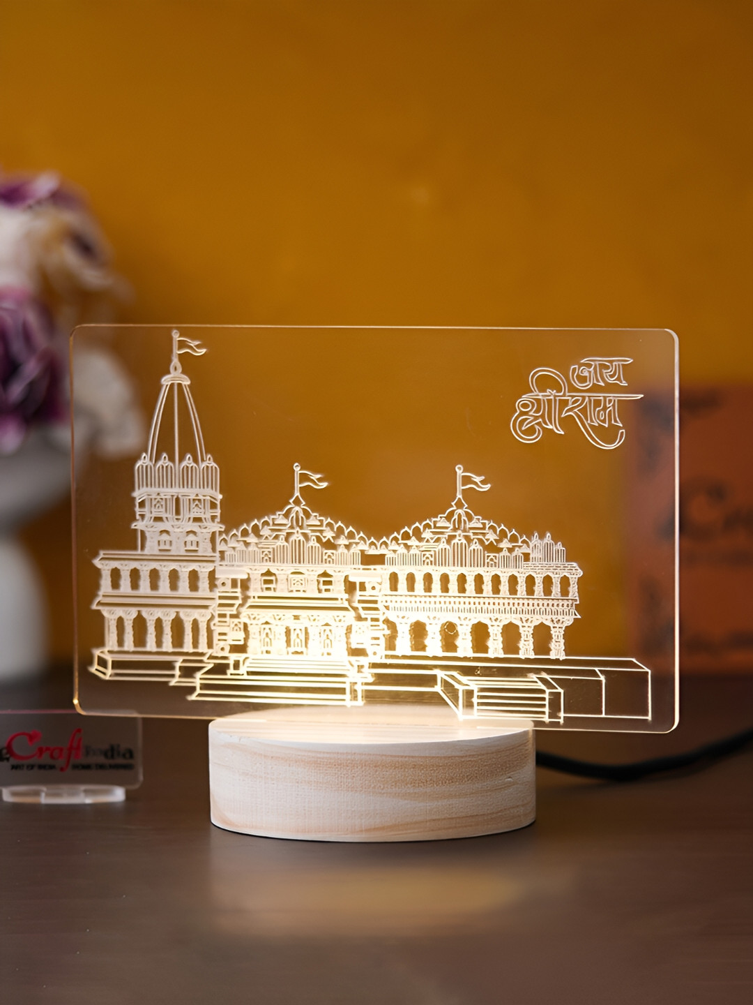 eCraftIndia Shri Ram Mandir Ayodhya Temple White Wood Natural Prayer Room Small Showpiece - 5.9 Inches