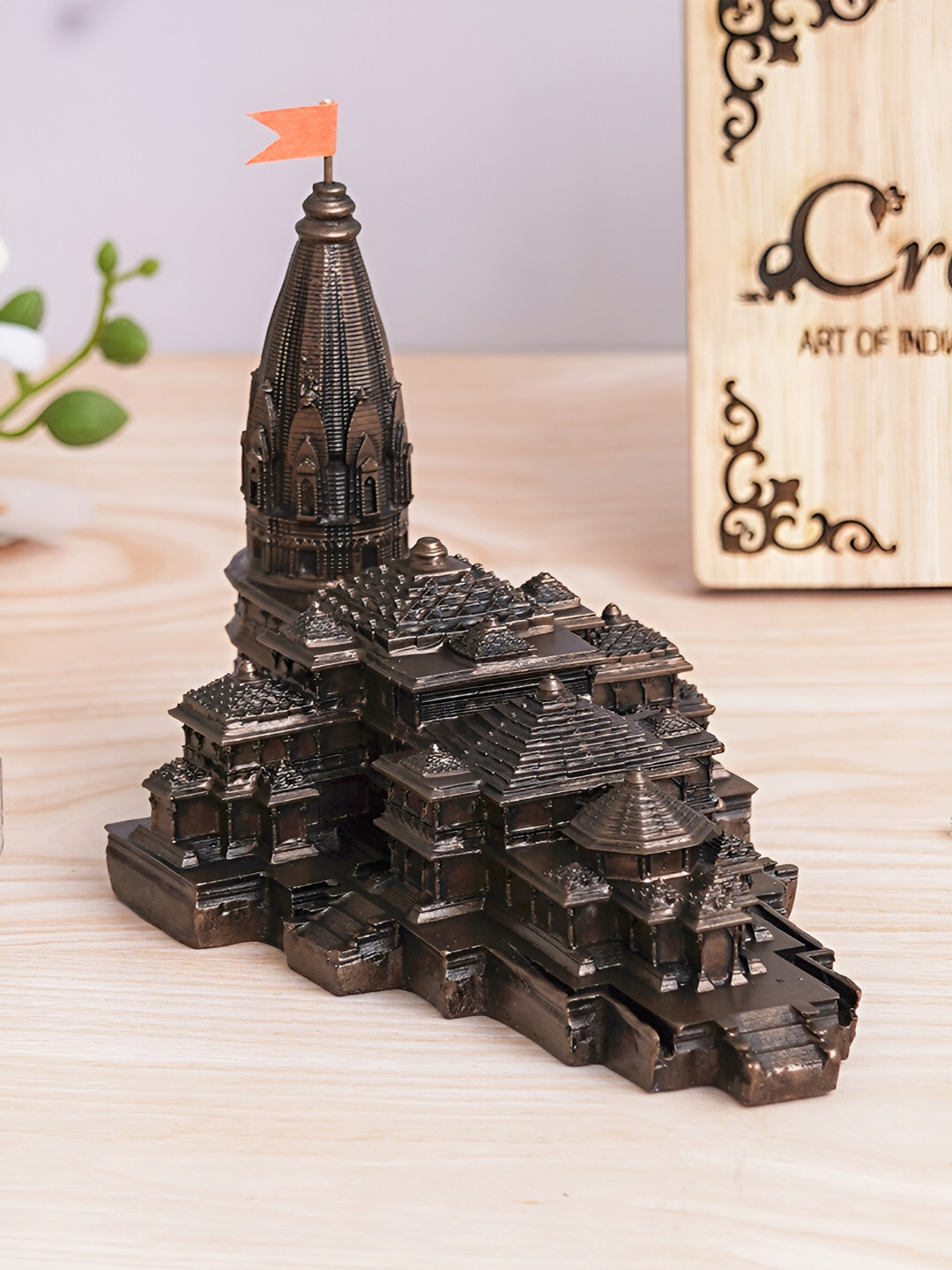 eCraftIndia Ram Mandir Ayodhya Copper Polyresin Natural Living Room Small Showpiece - 5.1 Inches